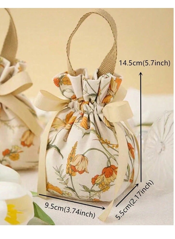 5pcs Floral Printed Woven Bags Zippered Jewelry Bags Gift Wrapping Bracelet Bags Engagement Gift Bags Eid Favors - Image 2